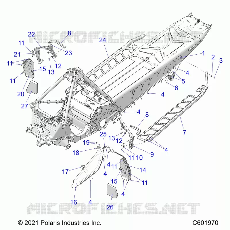 CHASSIS, PROTECTION D'EMBRAYAGE, FOOTRESTS, AND RUNNING BOARDS