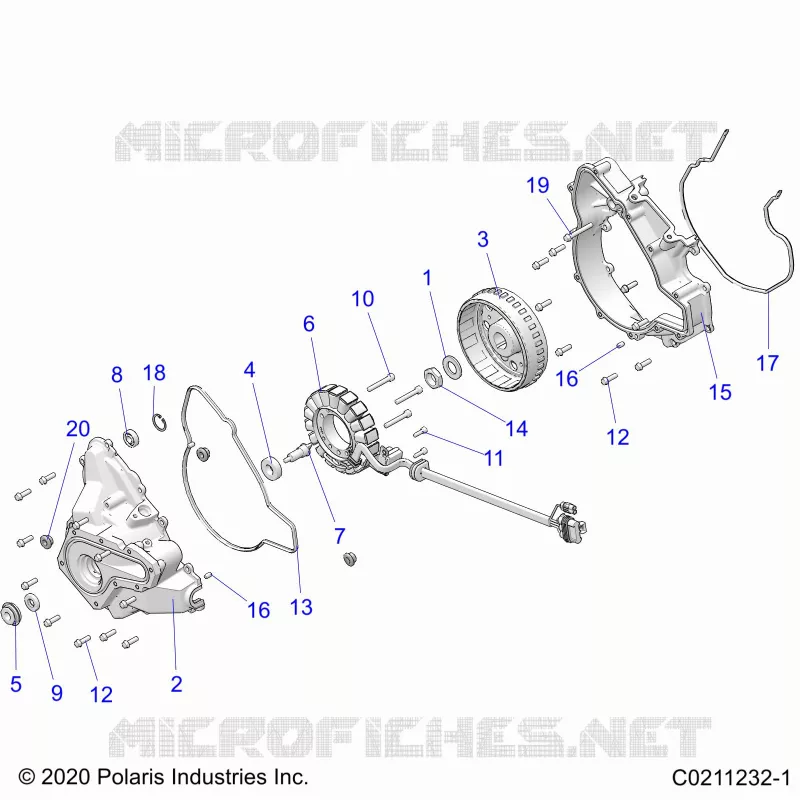ENGINE, STATOR COVER AND FLYROUE