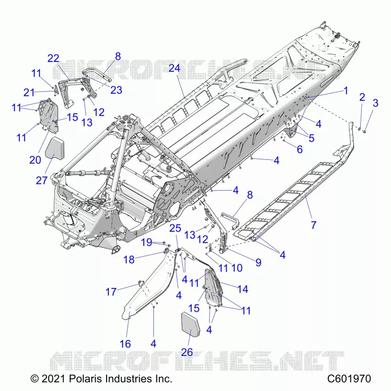 CHASSIS, PROTECTION D'EMBRAYAGE, FOOTRESTS, AND RUNNING BOARDS