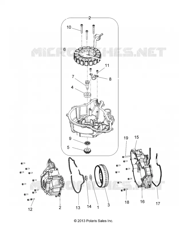 MOTEUR, STATOR COVER and VOLANT MOTEUR