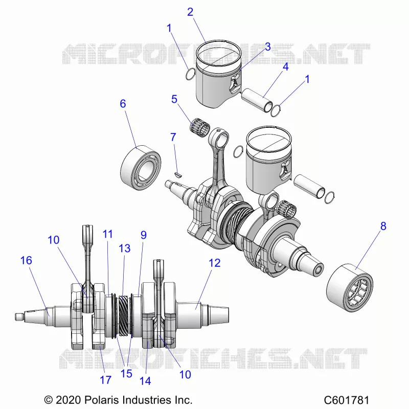 ENGINE, PISTON AND VILEBREQUIN